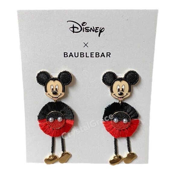 Disney x Baublebar Dangle Earrings Mickey Body Fringe Ears Gift‎ - Picture 1 of 7